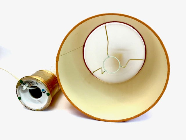 Light bulb with a decorative lampshade on a white background