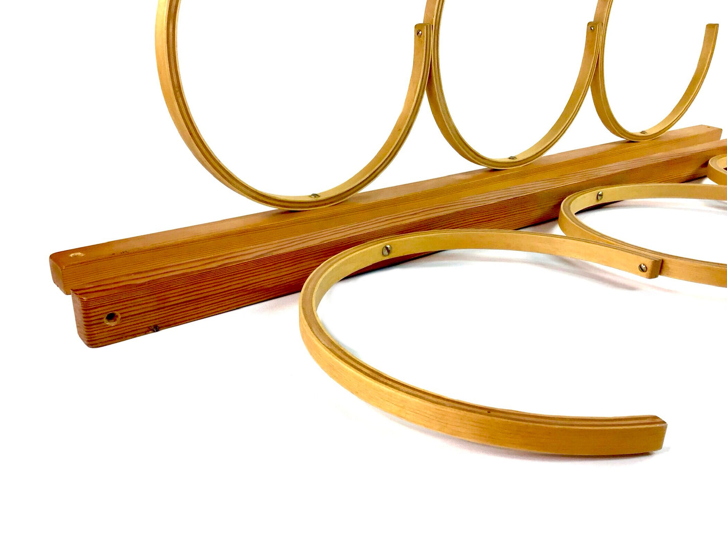 Wooden embroidery hoops on a white background