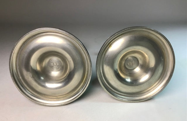A Pair, of Art Deco Sylvia Stave Candlesticks Pewter, CG Hallberg (Sweden, 1940)