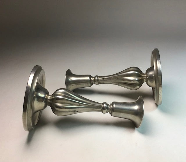 A Pair, of Art Deco Sylvia Stave Candlesticks Pewter, CG Hallberg (Sweden, 1940)