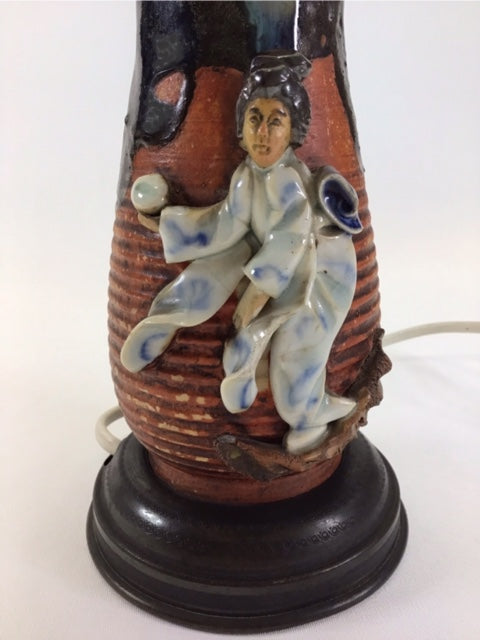 Ceramic lamp with figurine on a white background