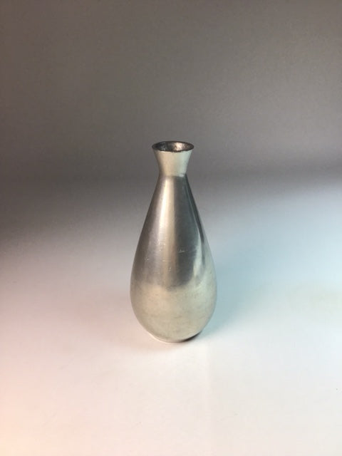 Metallic door handle on a glass door with a blurred background